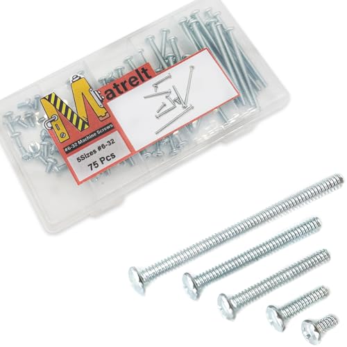 75 Pcs 5Sizes #6-32 Machine Screws Knob Screw Cabinet Screws Electricians Blots, Carbon Steel Zinc-Plated Phillips Pan Head Machine Screw Assortment Kit - size: #6-32-5Size-75P