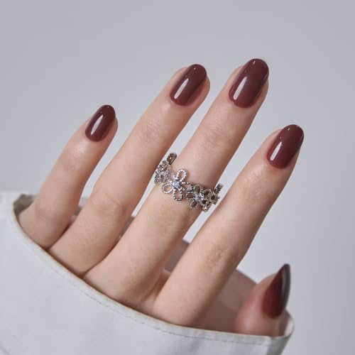 CurvLife Short Oval Press On Nails, Cocoa Muse Cocoa Brown, Soft Gel - color: Cocoa Muse