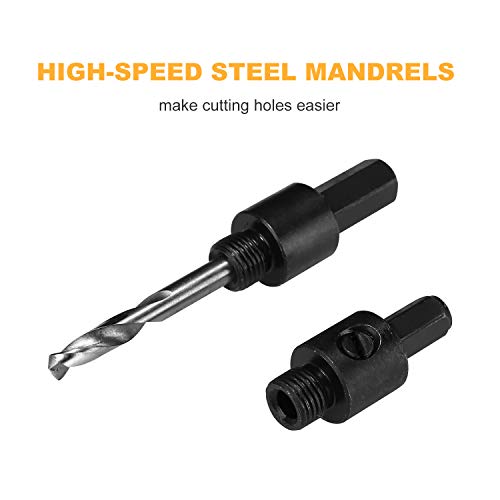 DEKO Hole Saw Set,26 PCS Hole Saw Kit with 22 PCS 4-3/4”- 3/4"Saw Blades in Case, with 2 Small Mandrel, 1 Large Mandrel, 1 Drill Bit, Ideal for Soft Wood, Plywood,PVC and Plastic Board