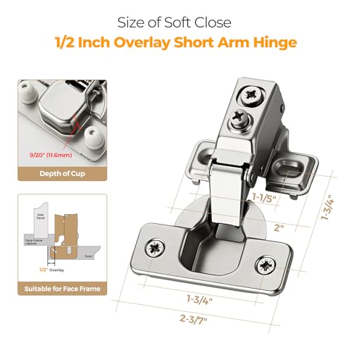 Ravinte Short Arm Kitchen Cabinet Hinges,1/2 Inch Overlay,10 Pack 5 Pairs - size: 1/2 Inch Overlay Cabinet