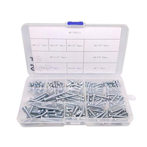 Yodaoke 180pcs #8 Zinc Phillips Pan Head Wood Screws Assortment Kit