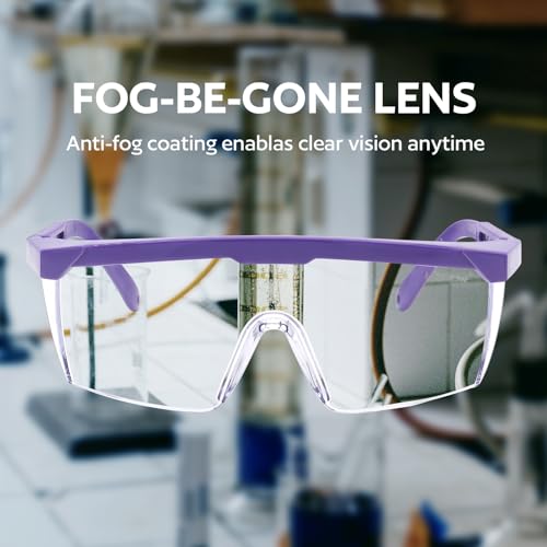 UKNOW Safety Glasses 2 Pack - Anti Fog Safety Goggles ANSI Z87.1 - Adjustable Protective Eyewear - Clear Lens Lab Goggles - color: Purple