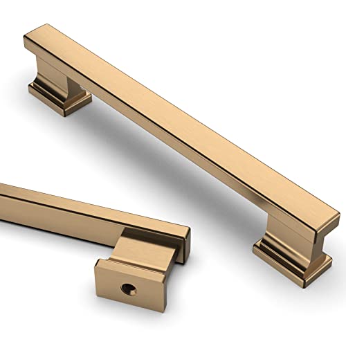 Asidrama 6 Pack 5 Inch(128mm) Hole Centers Champagne Bronze Kitchen Cabinet Handles, Brushed Brass Cabinet Pulls Kitchen Cabinet Hardware for Cupboard Gold Drawer Pulls - color: Champagne Bronze, size: 5" Hole Center, style: 6 Pack
