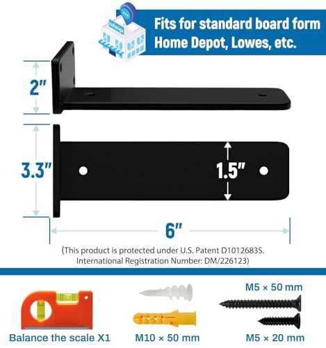 LEOPO 6 inch 8 Pack Floating Shelf Brackets, 1/5" Thick Hidden L Bracket - color: black-8 pack, size: 6 Inch