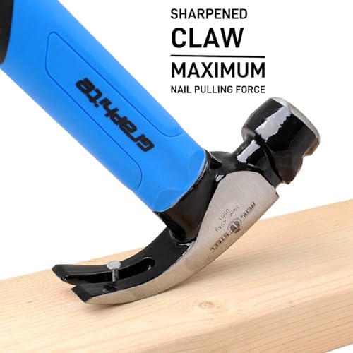 REAL STEEL 16 Oz Jacketed Graphite Magnetic Head Curved Claw Hammer with Non-Slip Cushion Grip Framing Hammer Smooth Face with Smooth Face 0501 - size: 16 oz