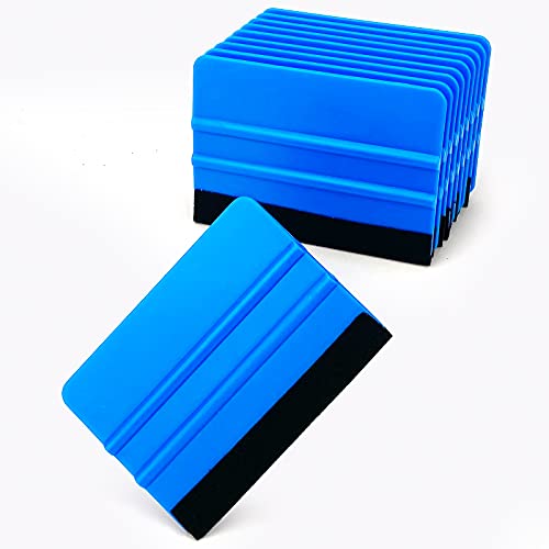 CCyanzi 4inch Vinyl Squeegee Tool Window Film Squeegee Decal Scraper Sign-Making Graphic Wallpaper Application, Felt Edge Protection Prevents Scratches - 10Piece Blue - color: Blue