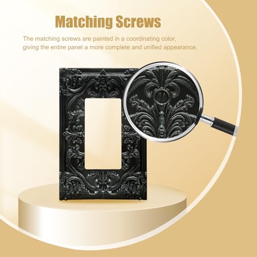 Decorative Outlet Covers Black Flower Elegant 3D Floral Embossed 1 Gang Rocker Light Switch Cover Plate Single Decora Light Switch Covers Wall Plate Faceplate for Bedroom Home Decor - color: Black, size: 1-Gang Rocker/5 x 3 IN
