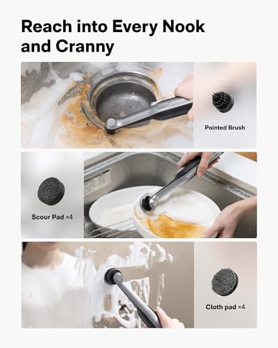 HOTO Wand™ Cordless Spin Scrubber, Electric Grout Brush, 12 Brush Heads
