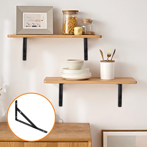 Heavy Duty Shelf Brackets - 8 Pcs Metal Wall Mount L Shaped Shelves Support Angle Brackets (7.87x4.72 inch) - size: 7.87 x 4.72 inch Black