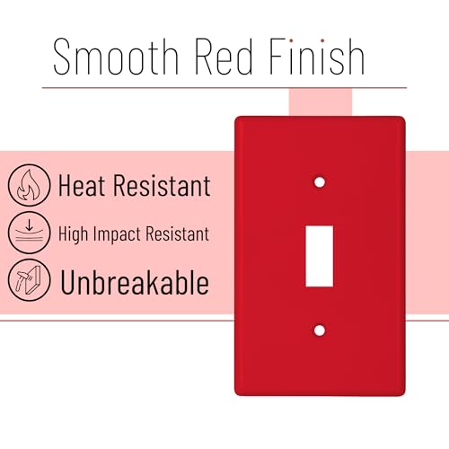 Bates- Light Switch Plates, 10 Pack, Red, Light Switch Cover Plate, Single Switch Plate Cover - color: Red, size: 10 Pack, Standard-Size