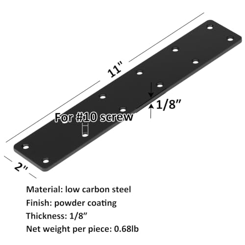 6 Pack 11" x 2" Black Flat Mending Plate, Metal Steel Long Bracket - size: 11" x 2"