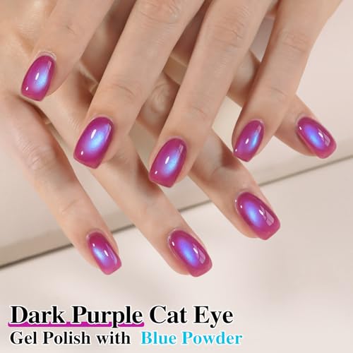 Double Rhythm Jelly Glass Cat Eye Gel Polish with Magnet 15ML Holographic Glitter Shimmer Translucent Sheer Color Magnetic Nail Polish Salon DIY at Home (Dark Navy-MC1268) - color: Aurora Blue Lavender