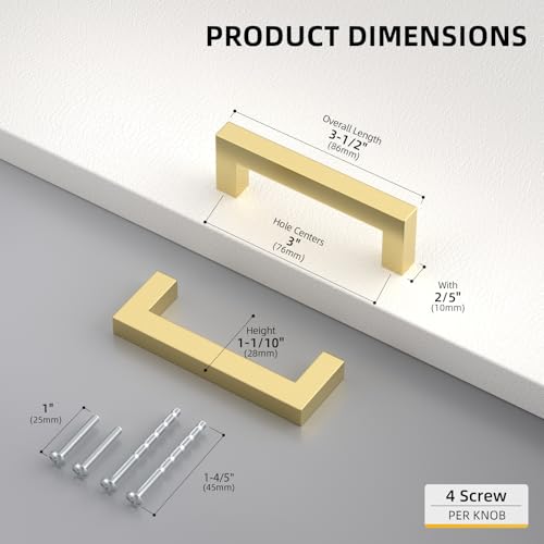 Goldenwarm 3 Inch 10 Pack Gold Cabinet Handles Kitchen Drawer Pulls - color: Gold, size: 3'' Hole Center