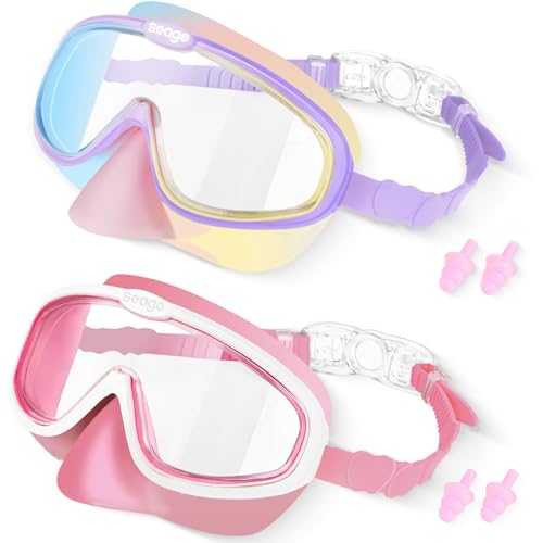 Seago Kids Swim Goggles with Nose Cover 2 Pack for 3-14 Anti-Fog Clear View - color: Pink & Purple