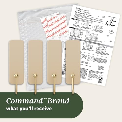Command Medium Hooks, 4 Hooks, 6 Strips - color: Latte