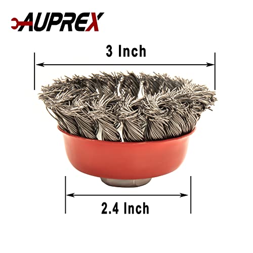 AUPREX 5 Pack Knotted Wire Cup Brush for Angle Grinders with 5/8 Inch | 11 UNC Threaded Arbor- 0.02 Inch Carbon Steel Wire for Rust,Corrosion,Paint Removal and Other Heavy-Duty Conditioning for Metals