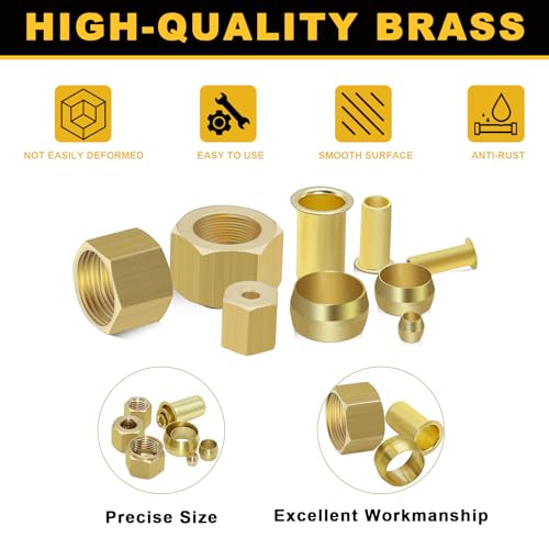 Siptenk 255PCS Brass Compression Sleeves Ferrules Inserts Nuts Fittings - color: 255PCS Sleeves Ferrules Inserts Nuts