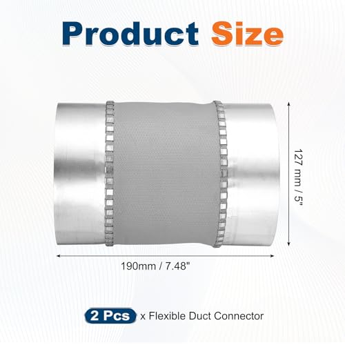 Flexible Duct Connector 5" Galvanized Steel Male Fit Silver 2Pcs - size: 5 Inch