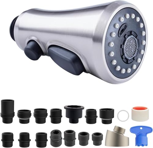 Hibbent Pull Down Spray Head for Kitchen Faucet, 3-Function Sink Nozzle - color: Brushed Nickel, style: 2.5 Gallon Per Minute