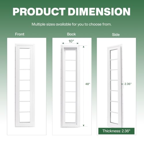 NeatiEase Vinyl Transom Window, 10" x 48" Fixed Glass Household Windows with Grids and Dual-pane Tempered Glass for House, Shed, Doors, Garage, Chicken Coop, Basement (White) - size: 10"x48"