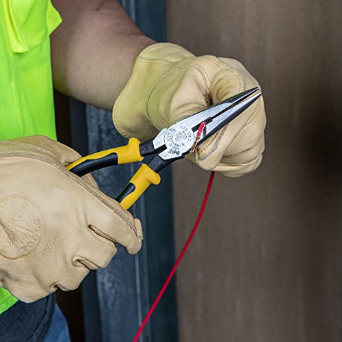 Klein Tools D203-8N Needle Nose Pliers and Wire Stripper, Long Nose Side Cutters with Wire Striping Hole, Heavy Duty Alligator Pliers, 8-Inch - style: Side Cutting/Wire Stripping