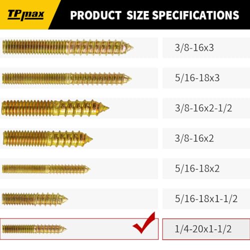 TPmax 10 Pack 1/4-20 x 1-1/2 Inch Hanger Bolts Double Headed Bolts Self-Tapping Screw Hanger Bolts for Furniture (1/4-20" x 1-1/2") - size: 1/4-20" x 1-1/2"