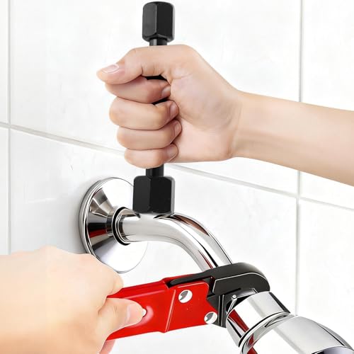 4Pcs Plumbing Tools Kit, Angle Stop Wrench Kit with 1/2 Inch Compression Sleeve Puller, Red Carbon Steel Plumbers Wrench for Installing and Removing Nut Ferrule Tight Spaces Under Sink