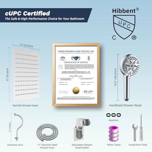 Hibbent All Metal cUPC Certified High Pressure Rainfall 8'' Shower Head - color: Chrome, style: Square 8''