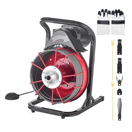 VEVOR Drain Cleaner Machine 75 FT x 3/8 Inch Sewer Snake Auger Manual Feed - style: 75 FT x 3/8''