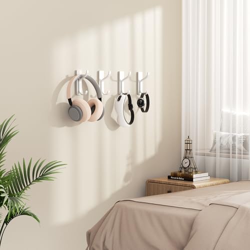 Adhesive Wall Hooks for Towel/Coat,13Lb Strong Stick-On Hooks, White 6 Pack - color: White, size: 6 Pack
