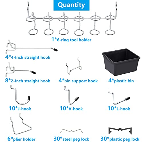 Pegboard Hooks with Bins, Peg Locks, for Organizing Various Tools, 117 PCS, 60 of Which are Locks - style: 117PCS