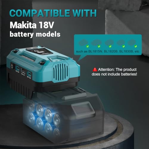 140W Fast Battery Bidirectional Charger Compatible with Makita 18V Battery | Dual USB-C 140W Output, Single USB-A 18W Output, Maximum Output of 280W, 700LM LED Work Light & LED Display (No Battery) - color: Blue