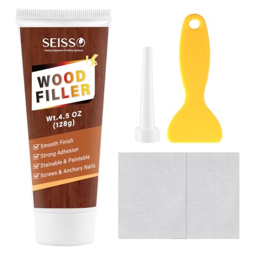 SEISSO White Wood Filler Putty, Waterproof & Paintable for Indoor Outdoor | Stainable & Sandable Wood Putty Filler - Quick Repair for Cracks, Holes, Scratches on Furniture, Cabinets, Floors, Tables