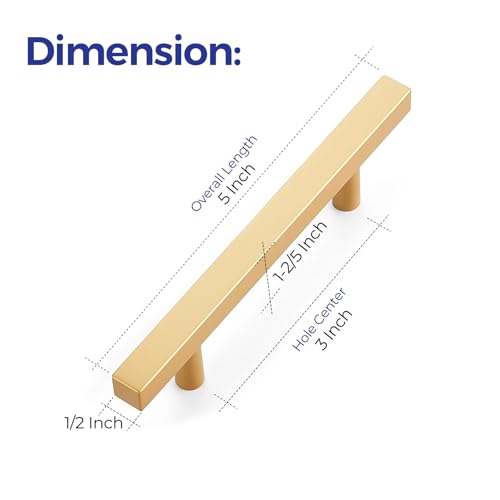 Ravinte Champagne Gold Handles Square Cabinet Hardware 3 Inch 10 Pack - size: 3" Hole Center