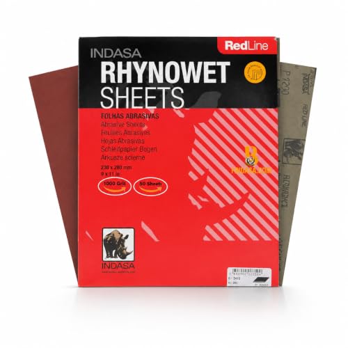 INDASA Rhynowet Red Line Wet Dry Sanding Sheets 9 x 11 Inch 800 Grit Waterproof Latex Backing Abrasive Paper for Wood Metal Automotive Surface Prep Pack of 50 - size: 800-Grit 9"x11"
