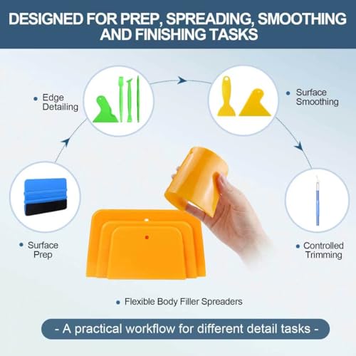 AZY 11PCS Auto Body Tool Set, Body Filler Spreaders, Plastic Putty Knife and Squeegee Tools for Auto Body Repair, Window Tint Application, Vinyl Wrap Installation and DIY Projects
