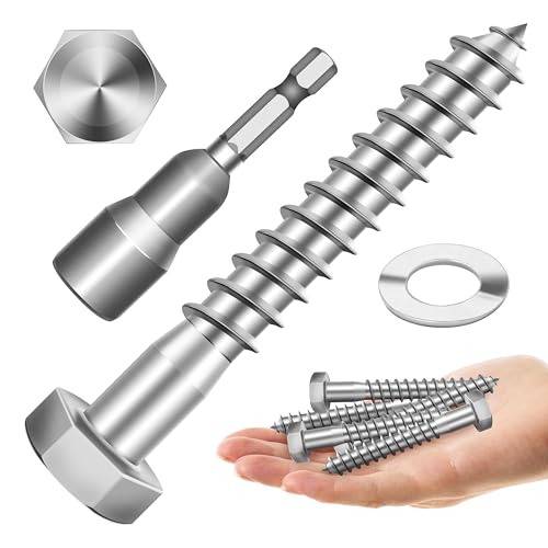 Mywish (10Sets) 3/8" x 4" Hex Head Lag Bolts, Heavy Duty Lag Screws with Washers, 304 Stainless Steel Bolts 18-8, Lag Screws Wood Screws, Partial Thread Bright Finish, 3/8 Bolt - size: 3/8 x 2-1/2" (10 set)