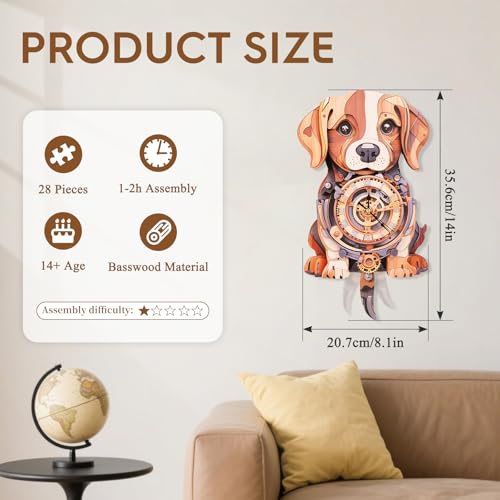3D Wooden Puzzles for Adults-Beagle Clock Puzzle-Adult Crafts - color: Beagle Clock