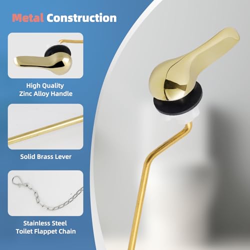 iFealClear Universal Metal Toilet Tank Flush Lever Replacement, Side Mount Toilet Handle Replacement Kit, Stainless Steel Chain, Solid Brass Material, Polished Gold - color: Polished Gold, style: Side Mount Design