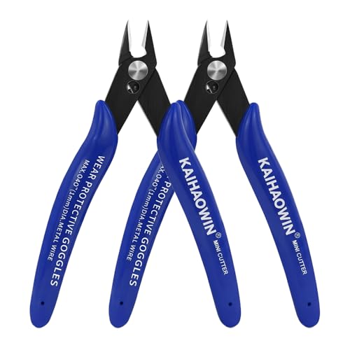 KAIHAOWIN Micro Wire Cutters with Spring, 2 Pack, 5 inch Precision Mini Flush Cutters Bulk, Nippers, Flush Cutting Pliers, Wire Snips, Small Side Cutters for Electronics Crafts Jewelry-Blue - size: 2 Pack