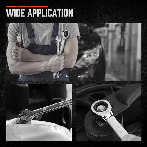 HORUSDY 24-Piece Ratcheting Wrench Set | Metric and SAE | Ratchet Combination Wrenches Set with Organizer | 72-Tooth | Chrome Vanadium Steel | 6-18 mm & 1/4” to 3/4“ (24-Piece) - style: 24-Piece