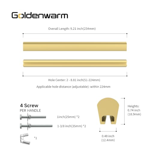 Goldenwarm 10 Pack Adjustable Drawer Pulls Gold Cabinet Handles for Kitchen Hardware 2" to 8"(51-224 mm) Hole Distance - color: Matte Gold, size: 2 in to 8-13/16 in (51-224mm)