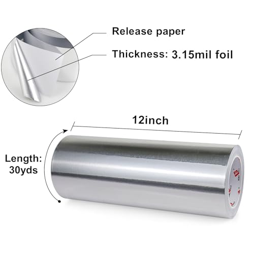 BOMEI PACK Aluminum Foil Tape,Heavy Duty Metal Foil,High Temperature Silver Duct Tape,Perfect for Sealing & Patching,HVAC,Air Ducts,Insulation and Metal Repair (12 Inch) - size: 12 Inch x 30 Yards