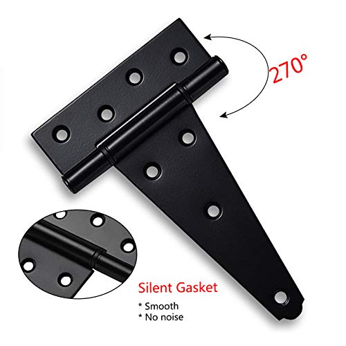 Gate Hardware Kit Heavy Duty,with Self Locking Gate Latch,6 inch T Strap Gate Hinges and 10 inch Gate Door Handle Pull,Shed Door Hardware Set for Wooden Vinyl Fence,Gate,Farm,Garden,Black Finish