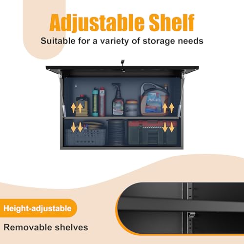 Garage Wall Cabinet, Metal Tool Cabinet with Lock&Adjustable Shelf - color: Black