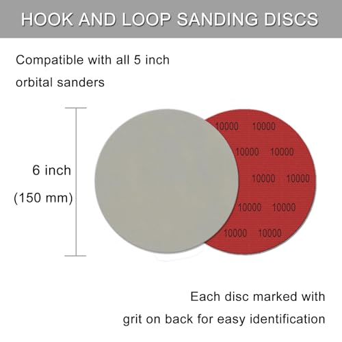 6 Inch 50 Pcs Wet Dry Hook and Loop Sanding Discs, No Hole, 10000 Grit - style: Grit 10000
