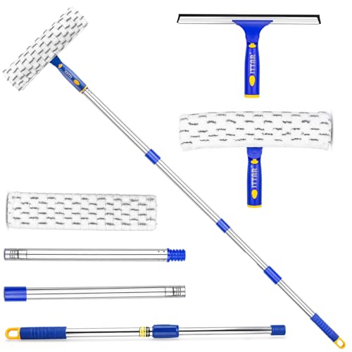 ITTAR Window Squeegee Cleaning Kit with 60" Extension Pole & Rotatable Head - color: Blue&white