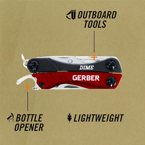 Gerber Dime 12-in-1 Mini Multitool Pliers, Pocket Knife, Bottle Opener, Red (Pack of 12) - color: Red, size: Pack of 12