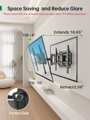 USX Mount Full Motion TV Wall Mount for Most 42-90 inch Flat Screen/LED/4K, TV Mount Bracket Dual Swivel Articulating Tilt 6 Arms, Max 16" Wood Studs, VESA 600x400mm, Holds up to 132lbs - size: For 42" to 90" TVs