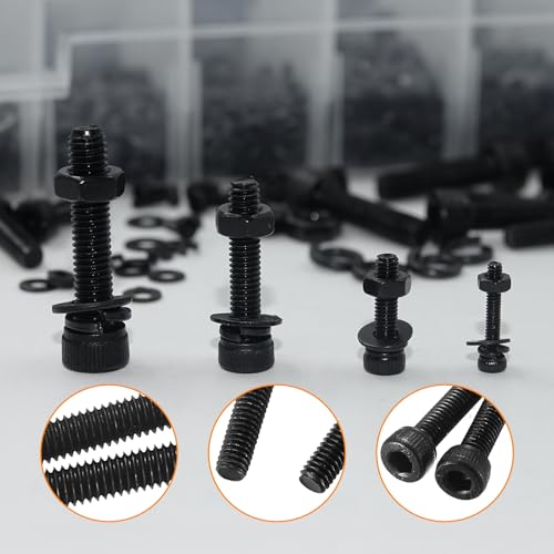1780 Pcs M2 M4 M5 M3 Screws Set, Metric Bolt Assortment Kit, Metric Machine Screw Assortment Kit, Alloy Steel Black Bolts and Nuts Kits with Washers Set, Hex Socket Head Cap Screws Kit - size: M2/M4/M5mm-1780Pcs
